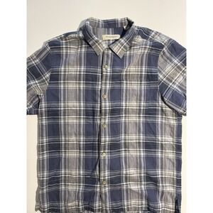 Tommy Bahama Mens XL Blue / Grey Plaid Button Up Shirt Silk / Cotton